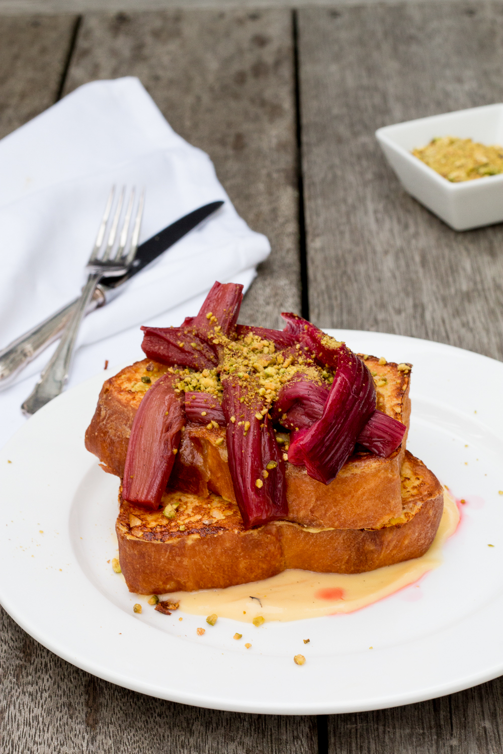 Vanilla fried rhubarb on sugar brioche