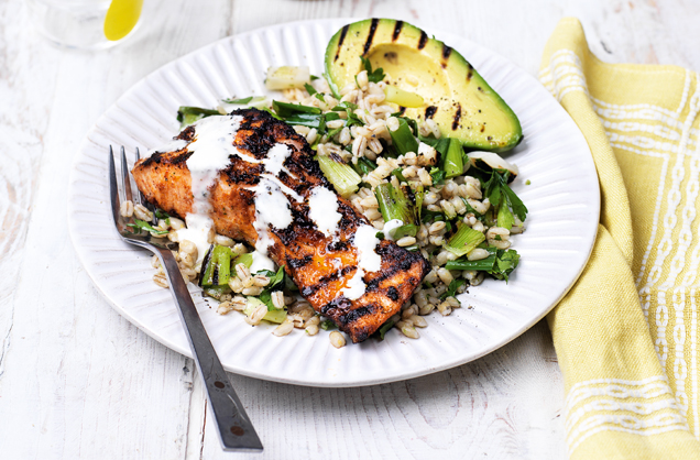 Piri piri salmon with griddled avocado