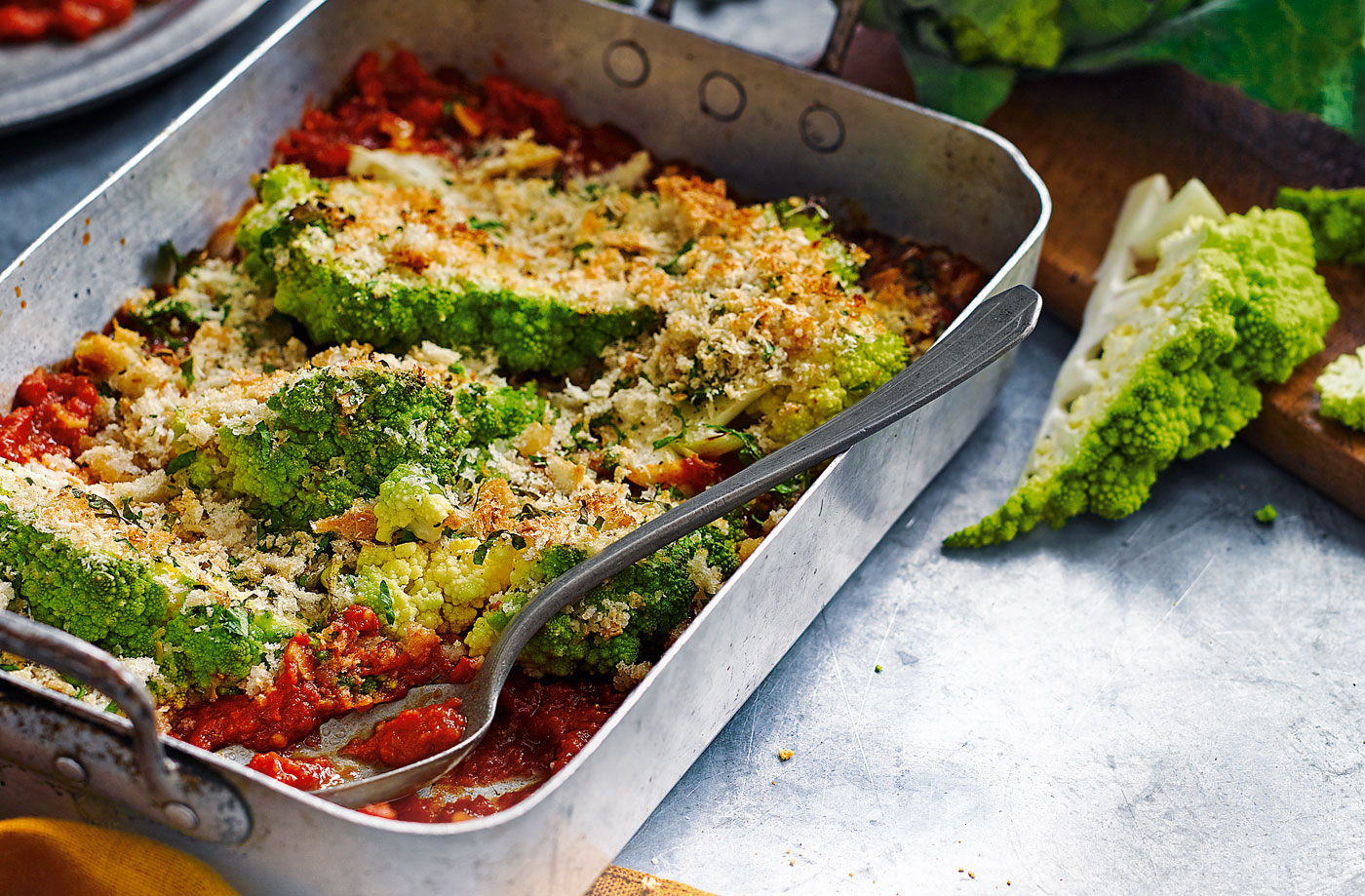 Romanesco cauliflower and tomato bake